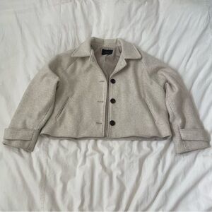 Cream Cropped Button-Up Basic Jacket